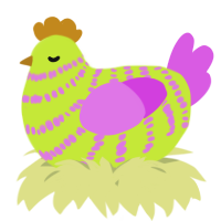 A lime and orchid chicken with a bar pattern