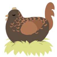 mulch, a bark and brown chicken with a half-lace pattern