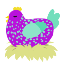A amethyst and mint chicken with a speckle pattern