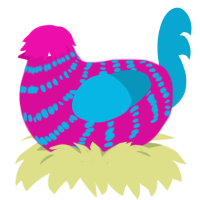 Kinda Nice, a fuchsia and cerulean chicken with a bar pattern