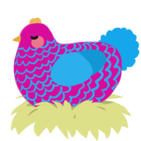 A fuchsia and sky chicken with a lace pattern