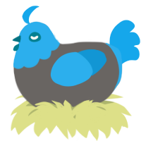 A grey and sky chicken with a head pattern