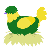 A leaf and yellow chicken with a head pattern
