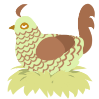 A apple and brown chicken with a lace pattern