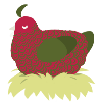 Watermelon, a crimson and olive chicken with a double-lace pattern