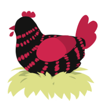 A black and crimson chicken with a bar pattern