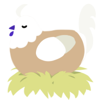 A beige and white chicken with a head pattern
