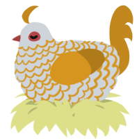 A mist and ochre chicken with a lace pattern