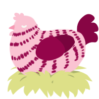 A rose and maroon chicken with a bar pattern