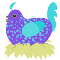 A blurple and aqua chicken with a speckle pattern