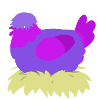 A blurple and amethyst chicken with a head pattern