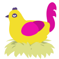 A yellow and fuchsia chicken
