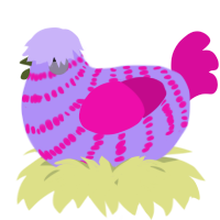 A lilac and fuchsia chicken with a bar pattern
