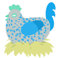 A silver and sky chicken with a speckle pattern