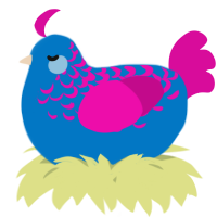 A sapphire and fuchsia chicken with a half-lace pattern