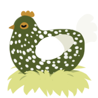A olive and white chicken with a speckle pattern