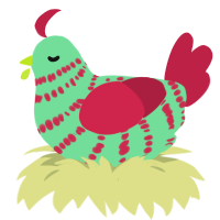 A spring and crimson chicken with a bar pattern