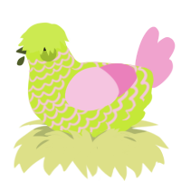 A lime and pink chicken with a lace pattern
