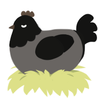 scythe, a grey and black chicken with a head pattern
