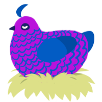 Grape, a amethyst and ultramarine chicken with a lace pattern