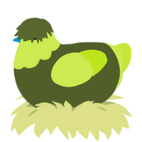 The beast, a olive and lime chicken with a head pattern