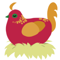 A crimson and orange chicken with a neck-speckle pattern