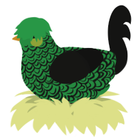 A viridian and black chicken with a double-lace pattern