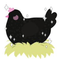Emo Grrl, a black and sable chicken with a speckle pattern