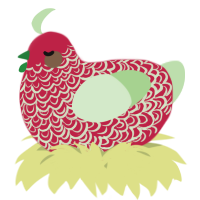 A crimson and gluppy chicken with a double-lace pattern