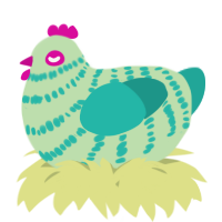 A gluppy and turquoise chicken with a bar pattern