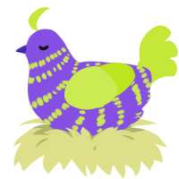 A blurple and lime chicken with a bar pattern