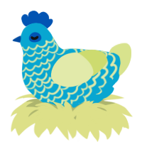 A cerulean and lemon chicken with a lace pattern