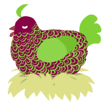A maroon and grass chicken with a double-lace pattern