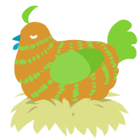 A orange and grass chicken with a bar pattern