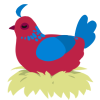 A crimson and sapphire chicken with a neck-speckle pattern