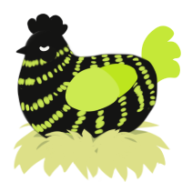 A black and lime chicken with a bar pattern