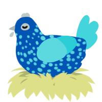 A ultramarine and aqua chicken with a speckle pattern