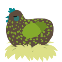 A bark and chartreuse chicken with a speckle pattern