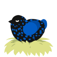 A black and ultramarine chicken with a speckle pattern