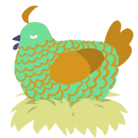 A spring and ochre chicken with a lace pattern