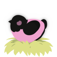 A pink and black chicken with a head pattern