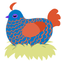 Anxiety, a sapphire and vermilion chicken with a lace pattern