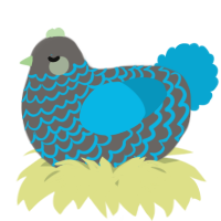 A grey and cerulean chicken with a lace pattern