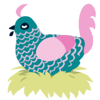 A teal and pink chicken with a lace pattern