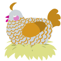 A mist and ochre chicken with a lace pattern
