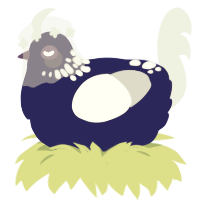 A navy and silver chicken with a neck-speckle pattern