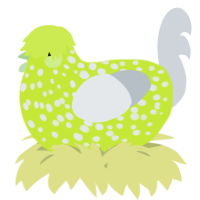 A lime and mist chicken with a speckle pattern