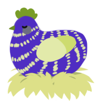 A indigo and lemon chicken with a bar pattern