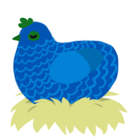 Orca, a ultramarine and sapphire chicken with a lace pattern