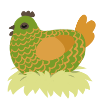 bumble, a chartreuse and orange chicken with a lace pattern